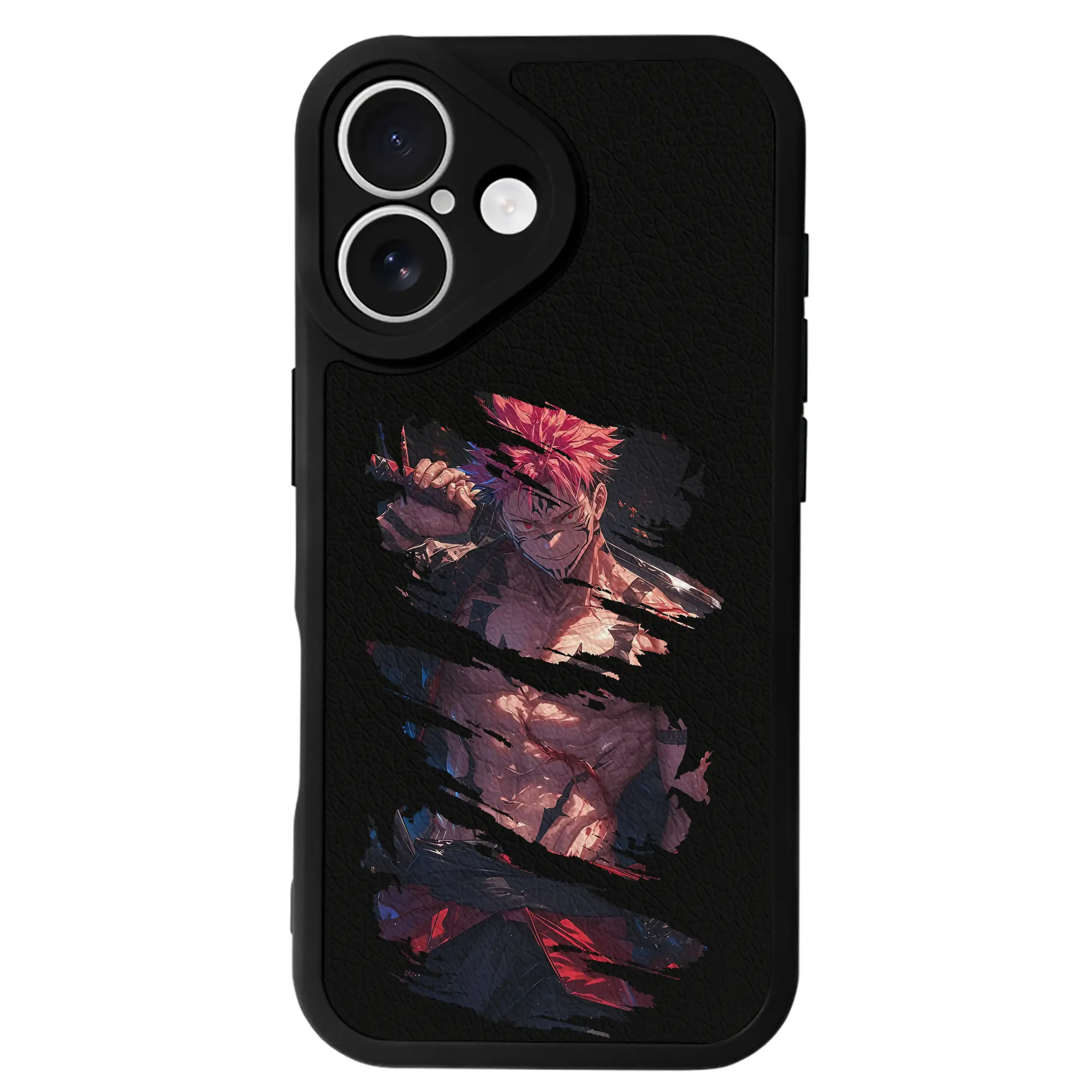 呪術廻戦 グッズ,両面宿儺 - IPhone 16シリーズ対応 ・ シリコンスマホケース ・ レザー調 ・ 高精度フィット ・ 耐衝撃 ・ ワイヤレス充電対応 ・ 精密カット